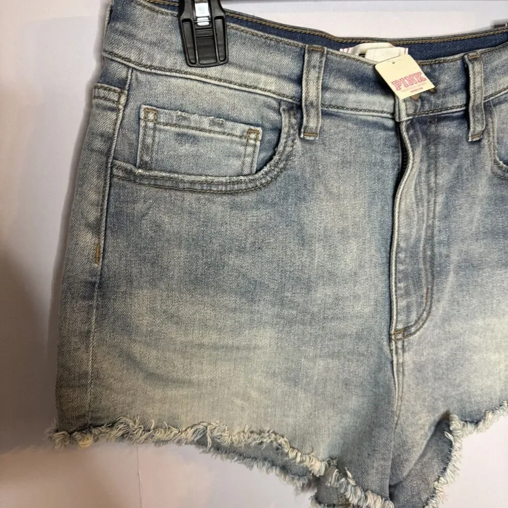Pink Victoria Secret High‎ Waisted Cut off Shorts Womens 10 Blue Denim Frayed